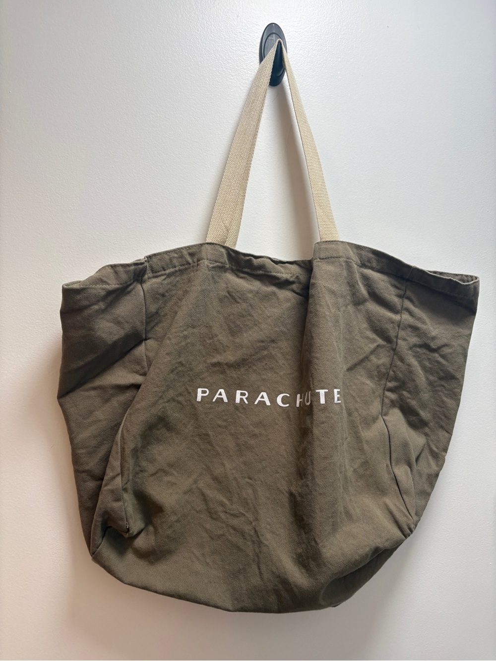 Parachute Olive Green Canvas Tote with Cream Straps Minimalist Eco